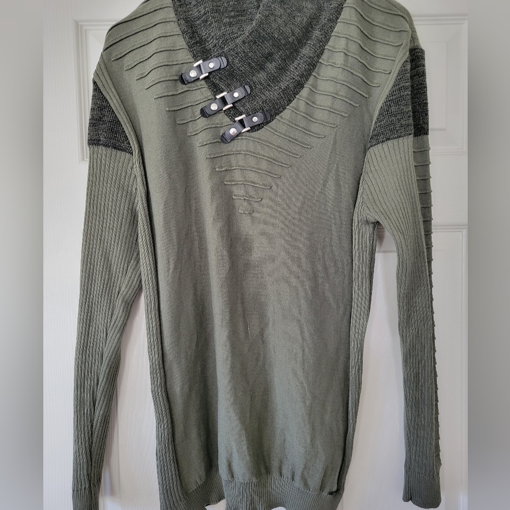 LCR Black Edition MENS Army Green Shawl Collar Neck Buckle Pullover Sweater